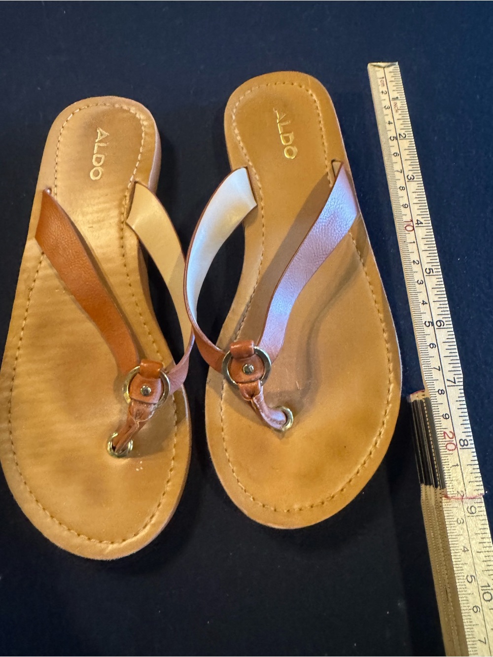 Aldo Brown Leather Toe-Ring Sandals with Gold Accent